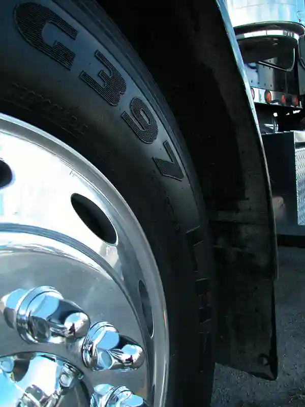 Close up of a truck wheel